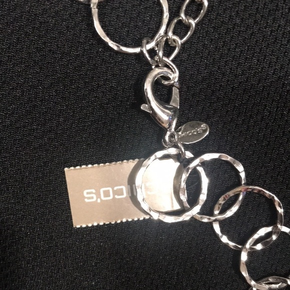 Chico’s NWT Shinny & Matte Silver Drop Adjustable Necklace - Picture 3 of 6